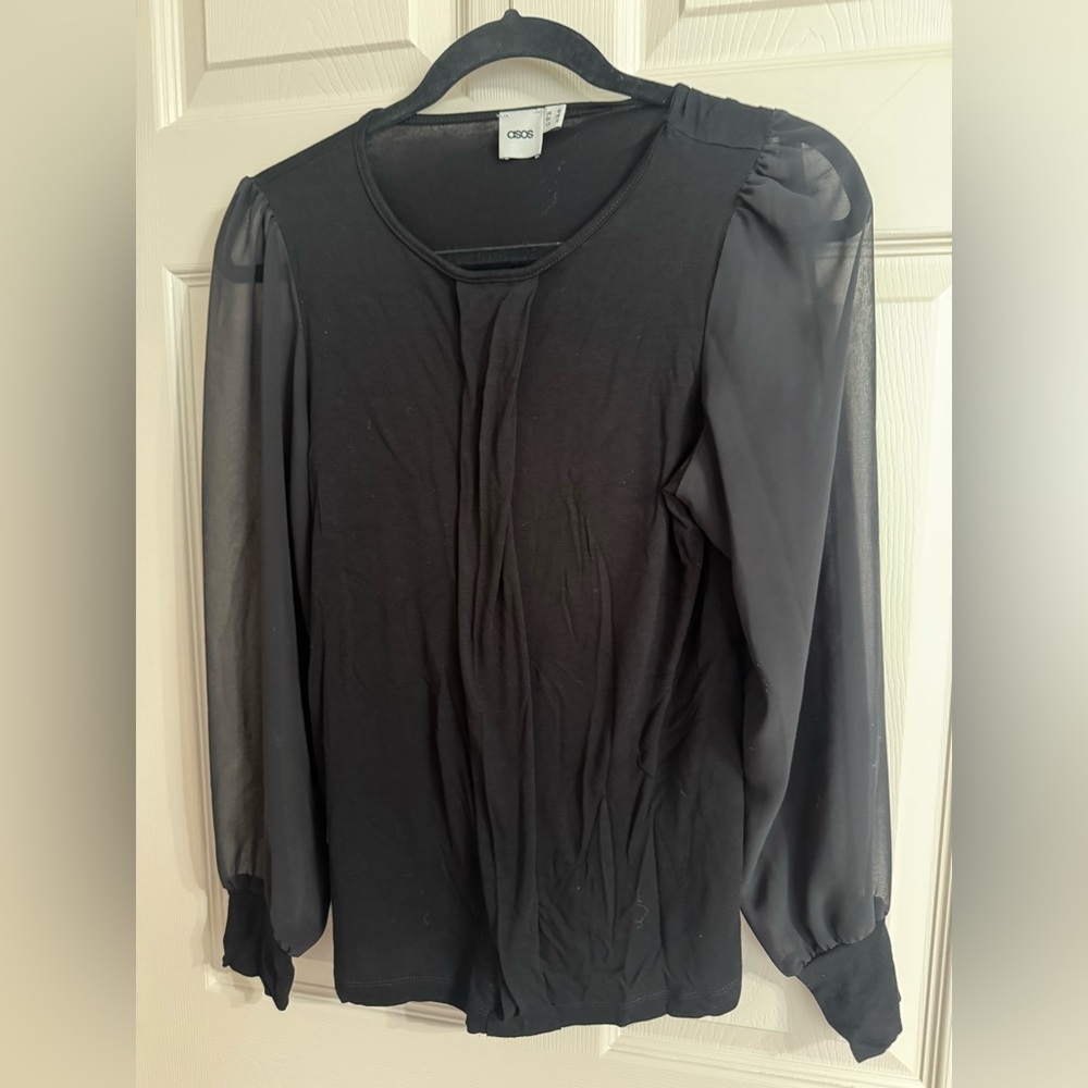 ASOS Black Sheer Sleeve Women's Top very black size small size 6